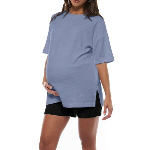 �C�G�X�t�@�b�V���� ���f�B�[�X �g�b�v�X T�V���c �X�E�F�b�g �}�^�j�e�B Yesfashion Women's Maternity Shirtshort Sleeve SweatShirt Casual Round Neck Hidden Zipper Split Side Tops Blue �u���[