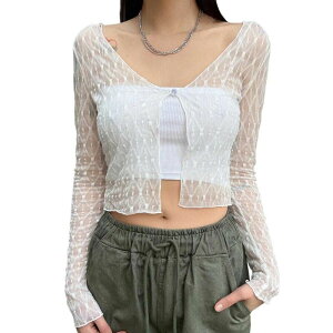 �N���A�t�����[ ���f�B�[�X �g�b�v�X �V���c ���b�V�� �V�A�[ �J�[�f�B�K�� ClearFlower Women'sheer Mesh Open Front Cardigan Lightweight Irregular Hem Sun Protection Shrug White �z���C�g