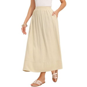 �C���X�p�C�A �V�b�N ���f�B�[�X �{�g���X�J�[�g A ���C�� �~�f�B ���l�� INSPIRE CHIC Linen Skirt for Women'summer Casual High Elastic Waist A-Line Midi Skirts Apricot �A�v���R�b�g