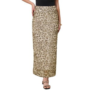 �C���X�p�C�A �V�b�N ���f�B�[�X �{�g���X�J�[�g �X�����t�B�b�g ���b�V�� �}�L�V INSPIRE CHIC Leopard Skirts for Women Maxi Mesh Elastic High Waisted Bodycon Slim Fitrendy Long Skirt Brown Leopard �u���E��
