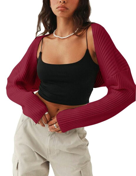 マキシスマーチ レディース アウター ニット・セーター ドロップショルダー カーディガン Maxxis Merch Women's Crop Cardigan Drop Shoulder Knit Bolero Shrug Sweater Y2K Cute Top Fashion Trendy Outfit Date Red レッド
