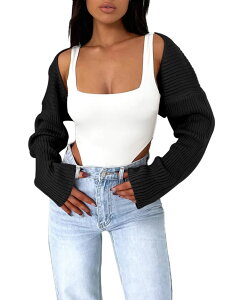 �G���[�g�`���C�X ���f�B�[�X �A�E�^�[ �j�b�g�E�Z�[�^�[ �J�[�f�B�K�� Elitechoice Women's Crop Cardigan Bolero Shrug Cute Top Sweater Fashion Trendy Outfit Black �u���b�N