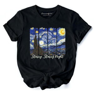 �I�[�i�����^���[ ���[ ���f�B�[�X �g�b�v�X T�V���c OrnamentallyYou Vincent Van Gogh The Starry Night-Shirt Famous Painting Tee Black �u���b�N