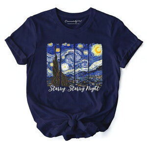�I�[�i�����^���[ ���[ ���f�B�[�X �g�b�v�X T�V���c OrnamentallyYou Vincent Van Gogh The Starry Night-Shirt Famous Painting Tee Navy �l�C�r�[