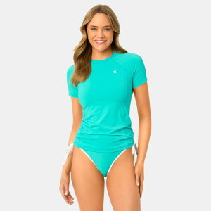 �n�[���[ ���f�B�[�X ���� �g�b�v�̂� Juniors' Hurley Solid Short Sleeve Rashguard Swim Top Aquarium
