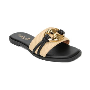 ���L ���f�B�[�X �V���[�Y �T���_�� Yoki Orelia-25 Women's Raffia Square Toe Slide Sandals Black �u���b�N