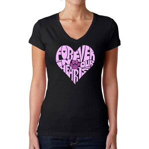 �G���G�[�|�b�v�A�[�g ���f�B�[�X �g�b�v�X T�V���c V�l�b�N LA Pop Art Forever In Our Hearts - Women's Word Art V-neck T-shirt Black �u���b�N