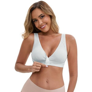 �C���X�p�C�A �V�b�N ���f�B�[�X �A���_�[�E�F�A �u���W���[ V�l�b�N ���u INSPIRE CHIC Women's Front Closure Wireless Postpartum Breastfeeding Lingerie V-Neck Push Up Ribbed Nursing Bras Gray �O���[