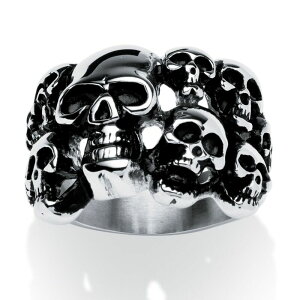 �p�[���r�[�`�W���G���[ ���f�B�[�X �A�N�Z�T���[ �����O T�V���c PalmBeach Jewelry Men's Cluster Skull Ring in Antiqued Stainlessteel White �z���C�g