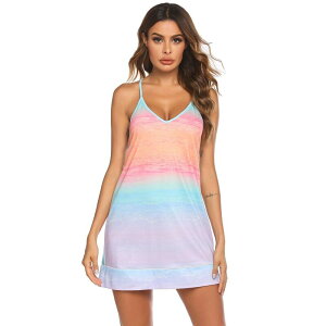 �G�R�A�[ ���f�B�[�X �A���_�[�E�F�A �i�C�g�E�F�A V�l�b�N �m�[�X���[�u Ekouaer Women's V Neck Racerback Sleeveless Nightgown Orange Tie Dye �I�����W