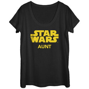 �A�j���L�����N�^�[ ���f�B�[�X �g�b�v�X T�V���c ���S �O���t�B�b�N Licensed Character Juniors' Star Wars Aunt Classic Title Logo Scoop Neck Graphic Tee Black �u���b�N