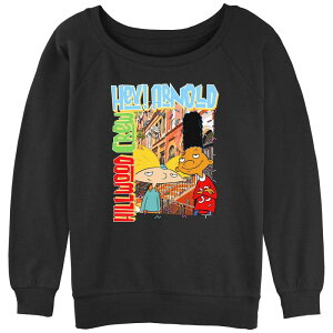 �j�R���f�I�� ���f�B�[�X �g�b�v�X T�V���c �p�C�� �O���t�B�b�N Nickelodeon Juniors' Hey Hillwood Crew Slouchy Terry Graphic Pullover Black �u���b�N