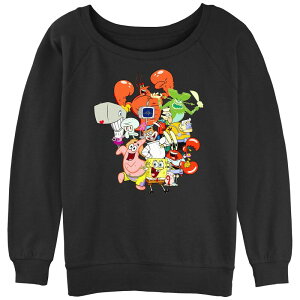 �j�R���f�I�� ���f�B�[�X �g�b�v�X T�V���c �p���c �p�C�� �O���t�B�b�N Nickelodeon Juniors' SpongeBob SquarePants And Bikini Bottom Friendslouchy Terry Graphic Pullover Black �u���b�N
