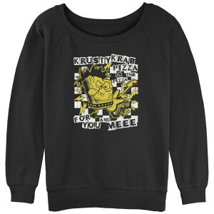 �j�R���f�I�� ���f�B�[�X �g�b�v�X T�V���c �p���c �p�C�� �O���t�B�b�N Nickelodeon Juniors' SpongeBob SquarePants Krusty Krab Pizza Is The Pizza Slouchy Terry Graphic Pullover Black �u���b�N
