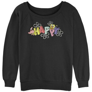 �j�R���f�I�� ���f�B�[�X �g�b�v�X T�V���c �p���c �p�C�� �O���t�B�b�N Nickelodeon Juniors' SpongeBob SquarePants Happy Slouchy Terry Graphic Pullover Black �u���b�N