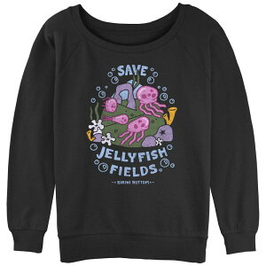 �j�R���f�I�� ���f�B�[�X �g�b�v�X T�V���c �p���c �p�C�� �O���t�B�b�N Nickelodeon Juniors' SpongeBob SquarePantsave Jellyfish Fieldslouchy Terry Graphic Pullover Black �u���b�N