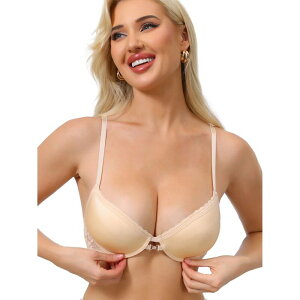 �C���X�p�C�A �V�b�N ���f�B�[�X �A���_�[�E�F�A �u���W���[ ���[�X�g���� ���[�X INSPIRE CHIC Women's Lace Trim Push Up Bra Plunge Underwire Bralette Cleavage Support Bras with Adjustable Straps Apricot �A�v���R�b�g