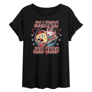 �A�j���L�����N�^�[ ���f�B�[�X �g�b�v�X T�V���c �p���c Licensed Character Juniors' Nickelodeon SpongeBob SquarePants Jellyfish Jam Band Oversized Tee Black �u���b�N