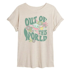 �X�^�[ �E�H�[�Y ���f�B�[�X �g�b�v�X T�V���c Juniors' Star Wars The Mandalorian Grogu Out Of This World Oversized Tee Beige �x�[�W��