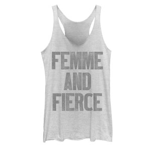 �A�j���L�����N�^�[ ���f�B�[�X �g�b�v�X T�V���c Licensed Character Juniors' Femme And Fierce Distressed Text Stack Tank Top White Heather �z���C�g
