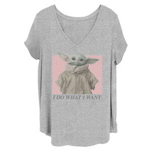 �X�^�[ �E�H�[�Y ���f�B�[�X �g�b�v�X T�V���c �v���X�T�C�Y �O���t�B�b�N Juniors' Plusize Star Wars The Mandalorian Grogu I Do What I Want Graphic Tee Heather Gray �O���[