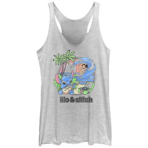 �f�B�Y�j�[ ���f�B�[�X �g�b�v�X T�V���c Disney's Lilo & Stitch Beach Duo Surfing Juniors' Tri-Blend Racerback Tank Top White Heather �z���C�g