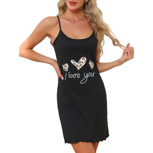 �C���X�p�C�A �V�b�N ���f�B�[�X �A���_�[�E�F�A �i�C�g�E�F�A �V���c �m�[�X���[�u INSPIRE CHIC Women's Cami Nightgown Cute Sleeveless Nightdress Chemise Sleepwear Camisole Nightshirt Black �u���b�N