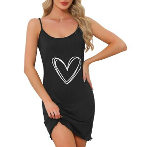 �C���X�p�C�A �V�b�N ���f�B�[�X �A���_�[�E�F�A �i�C�g�E�F�A �V���c �m�[�X���[�u INSPIRE CHIC Women's Cami Nightgown Cute Sleeveless Nightdress Chemise Sleepwear Camisole Nightshirt Black Heart �u���b�N