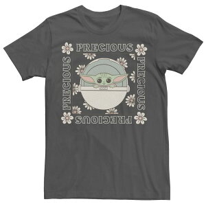 �A�j���L�����N�^�[ ���f�B�[�X �g�b�v�X T�V���c Licensed Character Juniors' Star Wars The Mandalorian Grogu Precious Flowers Boyfriend Tee Charcoal �`���R�[��
