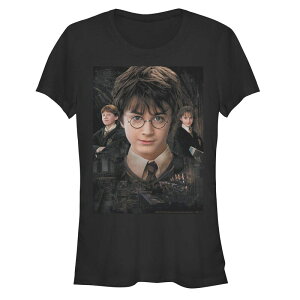 �A�j���L�����N�^�[ ���f�B�[�X �g�b�v�X T�V���c Licensed Character Juniors' Harry Potter Chamber Of Secrets Harry Ron Hermione Poster Fitted Tee Black �u���b�N