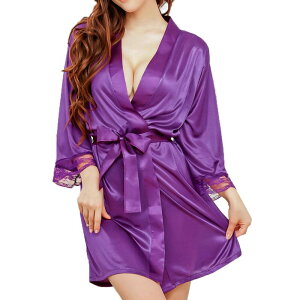 ���j�[�N�o�[�Q���Y ���f�B�[�X �A���_�[�E�F�A �i�C�g�E�F�A �T�e�� �V���N Unique Bargainsilk Satin Women Lady Lingerie Robe Sleepwear Nightwear Kimono Gown Bathrobes Purple �p�[�v��