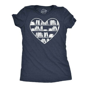 �N���C�W�[�h�b�O T�V���c ���f�B�[�X �g�b�v�X �O���t�B�b�N Crazy Dog T-Shirts Womens Bookshelf Heart Funny T Shirt Readingraphic Tee for Ladies Heather Navy �w�U�[