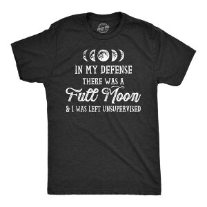 �N���C�W�[�h�b�O T�V���c ���f�B�[�X �g�b�v�X Crazy Dog T-Shirts Mens In My Defense There Was A Full Moon Halloween Shirt Funny Werewolf Top Heather Black �u���b�N