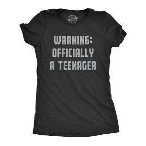 �N���C�W�[�h�b�O T�V���c ���f�B�[�X �g�b�v�X �O���t�B�b�N Crazy Dog T-Shirts Womens Warning Officially A Teenager T Shirt Funny Birthday Gen Z Graphic Tee Heather Black �u���b�N