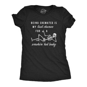 �N���C�W�[�h�b�O T�V���c ���f�B�[�X �g�b�v�X Crazy Dog T-Shirts Womens Being Cremated Smoking Hot Body Hilarious Halloween Skeleton T-shirt Heather Black �u���b�N