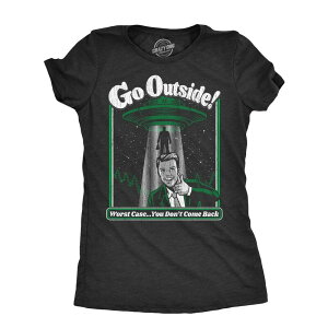 �N���C�W�[�h�b�O T�V���c ���f�B�[�X �g�b�v�X Crazy Dog T-Shirts Womens Goutside T Shirt Funny Alien UFO Nature Outdoors Lovers Joke Tee for Ladies Heather Black �u���b�N