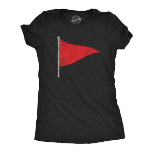 �N���C�W�[�h�b�O T�V���c ���f�B�[�X �g�b�v�X Crazy Dog T-Shirts Womens Red Flag T Shirt Funny Sarcastic Warning Sign Tee for Ladies Heather Black �u���b�N