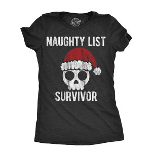 �N���C�W�[�h�b�O T�V���c ���f�B�[�X �g�b�v�X Crazy Dog T-Shirts Womens Naughty List Survivor T Shirt Funny Xmasanta Claus Bad Behavior Joke Tee for Ladies Heather Black �u���b�N