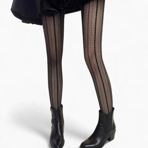 �A���i�J�V ���f�B�[�X �A���_�[�E�F�A �C�� �V�A�[ Anna-Kaci Women'sheer Vertical Stripe Tights with Scalloped Pattern Detailing and Stretch Fit Black �u���b�N
