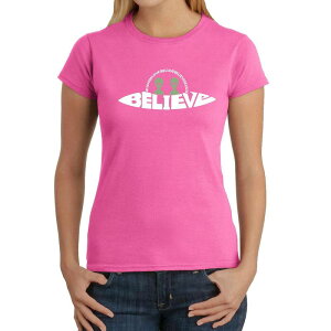 �G���G�[�|�b�v�A�[�g ���f�B�[�X �g�b�v�X T�V���c LA Pop Art Believe UFO - Women's Word Art-Shirt Pink �s���N