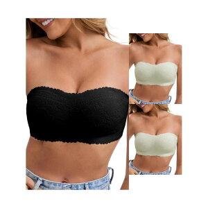 �C���X�p�C�A �V�b�N ���f�B�[�X �A���_�[�E�F�A �u���W���[ �t�����[�� �X�g���b�v���X ���[�X �t�����[ INSPIRE CHIC 3 Packs Women's Floralace Strapless Wireless Tube Bras Anti-Slipush Up Soft Padded Bandeau Green Bl