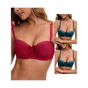 �C���X�p�C�A �V�b�N ���f�B�[�X �A���_�[�E�F�A �u���W���[ �}�L�V INSPIRE CHIC 3 Packs Women's Convertible Bra Half Cup French Underwire Maximizer Push Up Bow Decoration Lingerie Dark Green Red ���b�h