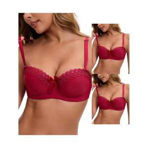 �C���X�p�C�A �V�b�N ���f�B�[�X �A���_�[�E�F�A �u���W���[ �}�L�V INSPIRE CHIC 3 Packs Women's Convertible Bra Half Cup French Underwire Maximizer Push Up Bow Decoration Lingerie Red ���b�h