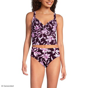 �����Y�G���h ���f�B�[�X ���� �g�b�v�̂� �N���b�v�h Women's Lands' End Chlorine Resistant Wireless Cropped Tankini Top Tropic Floral Wine ���C��