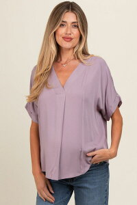 �s���N�u���b�V�� ���f�B�[�X �g�b�v�X T�V���c V�l�b�N �}�^�j�e�B PinkBlush Maternity V-Neck Pin-Tuck Detail Top Lavender ���x���_�[