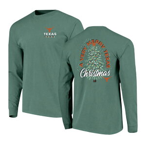 �C���[�W���� �����Y �g�b�v�X T�V���c Image One Men's Green Texas Longhorns Comfort Colors Merry Christmas Tree Long Sleeve T-Shirtex Green �O���[��