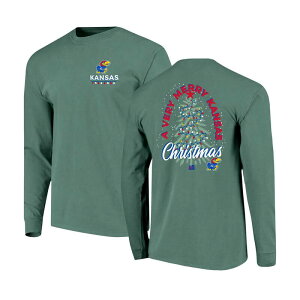 �C���[�W���� �����Y �g�b�v�X T�V���c Image One Men's Green Kansas Jayhawks Comfort Colors Merry Christmas Tree Long Sleeve T-Shirt Kns Green �O���[��