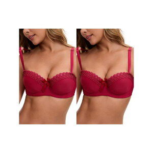 �C���X�p�C�A �V�b�N ���f�B�[�X �A���_�[�E�F�A �u���W���[ �}�L�V INSPIRE CHIC 2 Packs Women's Convertible Bra Half Cup French Underwire Maximizer Push Up Bow Decoration Lingerie Red ���b�h
