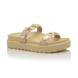 F.C �f�U�C�� ���f�B�[�X �V���[�Y �T���_�� �v���b�g�t�H�[�� F.C Design Double Strap Slide Sandal with Shell Embellishments and Platform Sole Raffia