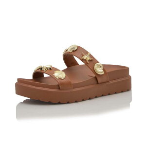 F.C �f�U�C�� ���f�B�[�X �V���[�Y �T���_�� �v���b�g�t�H�[�� F.C Design Double Strap Slide Sandal with Shell Embellishments and Platform Sole Tan �^��